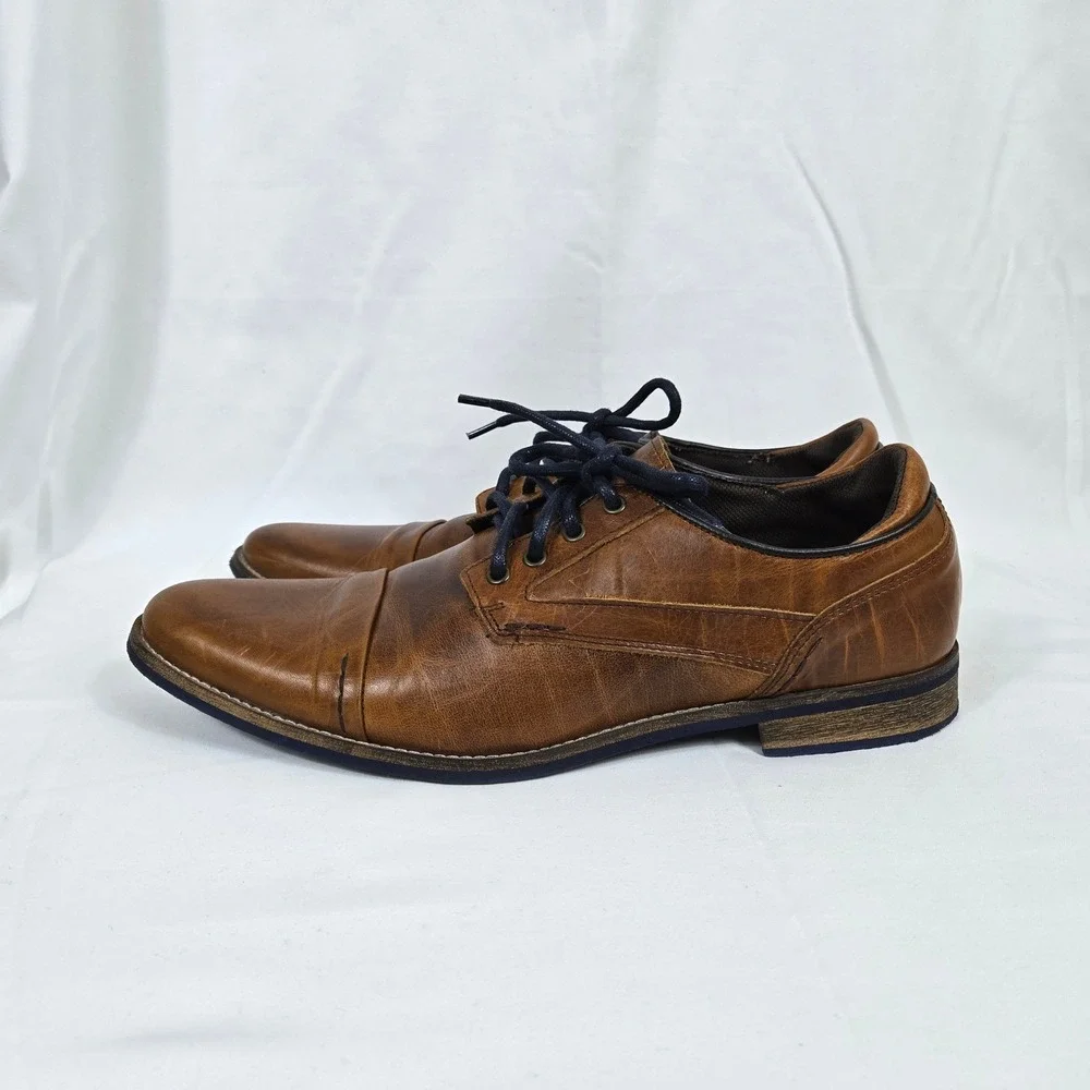 Bullboxer Mens Cognac Tan Tiquos Leather Burnished Finish Derby‎ Dress Shoes 12M